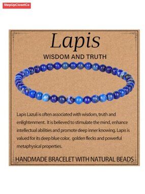 Handmade Natural Lapis Lazuli Stretch Bracelet Healing Crystal Round Stone